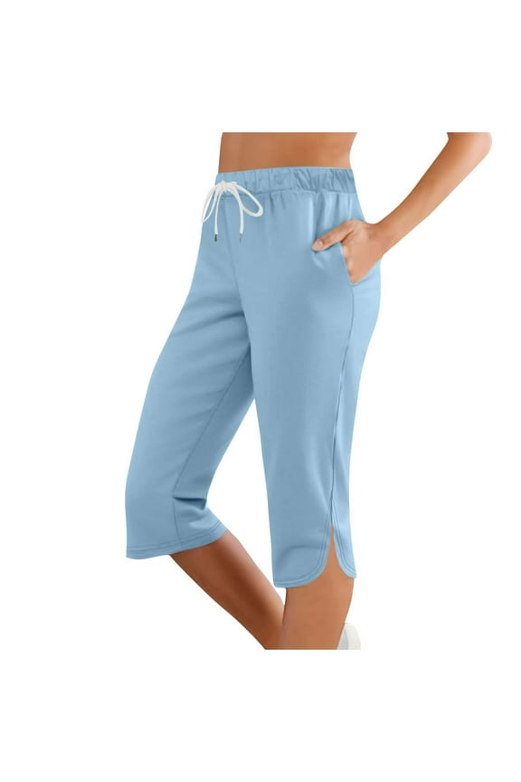 Women's Golf Hiking Capris Lace-Up Elastic Waist High Waisted Sweatpant Knee Length Cropped Capris Put On Strech Tummy Control Capri Pants Athletic Exercise Workout Crop Capris 2025