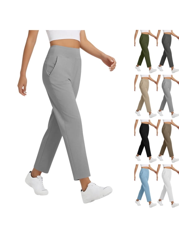 Women's Golf Pants Comfortable Petite High Waisted Slacks for Work Airport, Straight Leg Work Pants Casual Breathable Athletic Stretch Pants for Hiking Teacher Business Gray M