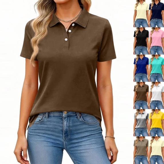 Women's Golf Polo Shirts Short Sleeve Sun Protection Golf Shirts for Women Quick Dry Collared Polos Brown S