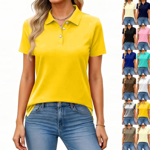 Women's Golf Polo Shirts Short Sleeve Sun Protection Golf Shirts for Women Quick Dry Collared Polos Yellow 3XL