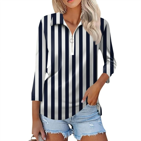 Women's Golf Shirt 3/4 Length Sleeve V-Neck Polo Shirts Retro Graphic Loose Casual Blouses 2025