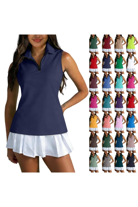 Women's Golf Shirt Sleeveless 1/4 Zip Polo UPF 50+ Collared Tennis Tank Tops Quick Dry Athletic T Shirt Navy M