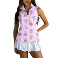 thumbnail image 1 of Women's Golf Shirts Printed Sleeveless Athletic Tank Tops Collared Zip Quick Dry Golf Top for Summer Sports Pink XXL, 1 of 6
