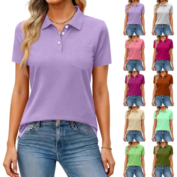 Women's Golf Tennis Polo Shirts Short Sleeve Collared Button Down Moisture Wicking Tops Lightweight Breathable Summer Casual Shirts, #03 Light Purple, XXL
