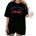 thumbnail image 1 of Women's Good Luck Retro Running Rabbit Graphic T Shirt Comfortable Short Sleeve Round Neck Top Black S-5XL, 1 of 5