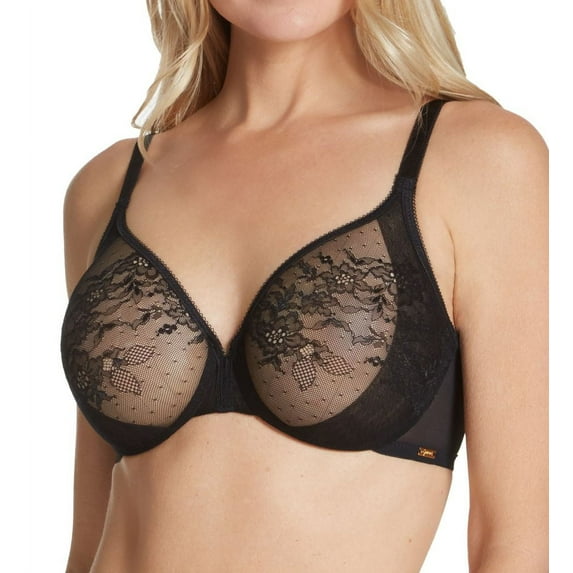 Women's Gossard 13001 Glossies Lace Sheer Bra (Black 38DD)