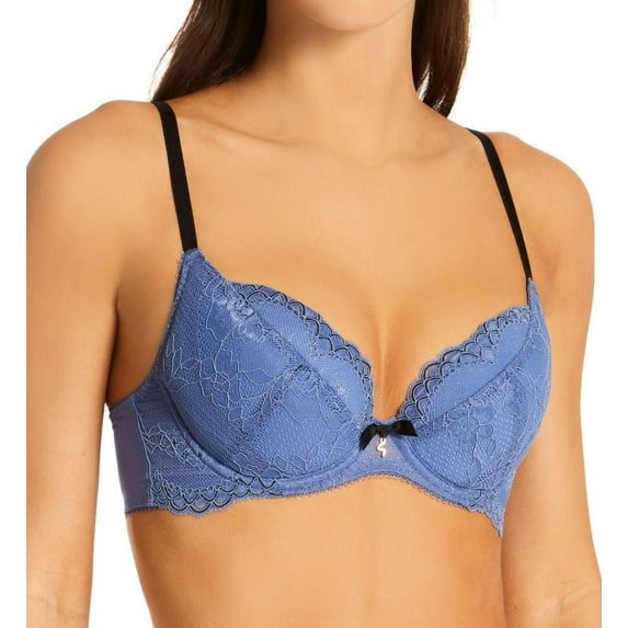 Women's Gossard 7711 Superboost Lace Padded Plunge Bra (Moonlight Blue 38FF)