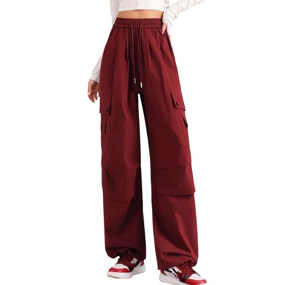 Women's Goth Cargo Pants Wide Leg Baggy Casual Hiking Trousers High Waist Loose Fit Mutil Pocket Y2K Parachute Pants