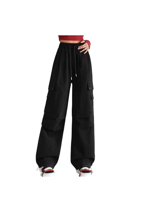 Women's Goth Cargo Pants Wide Leg Baggy Casual Hiking Trousers High Waist Loose Fit Mutil Pocket Y2K Parachute Pants