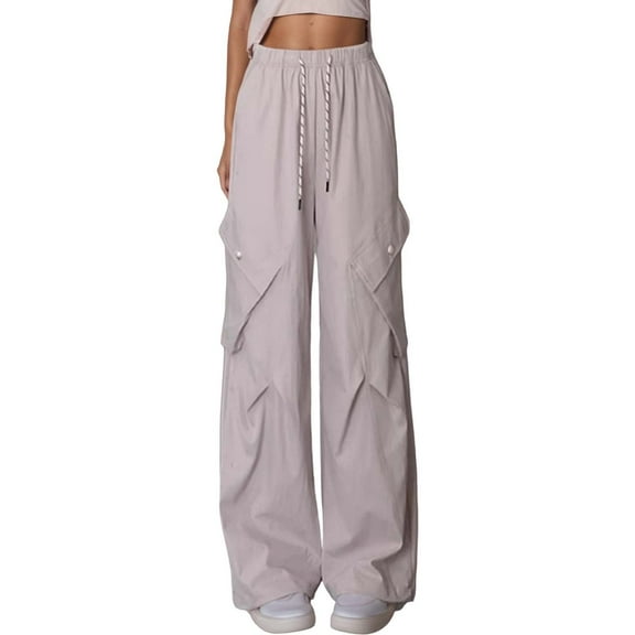 Women's Goth Cargo Pants Wide Leg Baggy Casual Hiking Trousers High Waist Loose Fit Mutil Pocket Y2K Parachute Pants