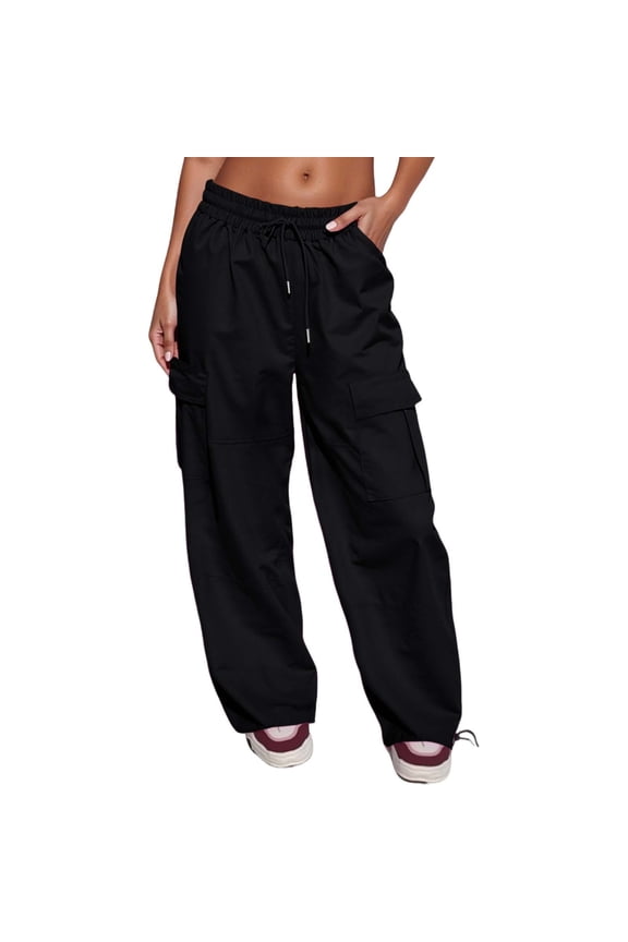 Women's Goth Cargo Pants Wide Leg Baggy Casual Hiking Trousers High Waist Loose Fit Mutil Pocket Y2K Parachute Pants