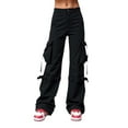 thumbnail image 1 of Women's Goth Cargo Pants Wide Leg Baggy Casual Hiking Trousers High Waist Loose Fit Mutil Pocket Y2K Parachute Pants, 1 of 9