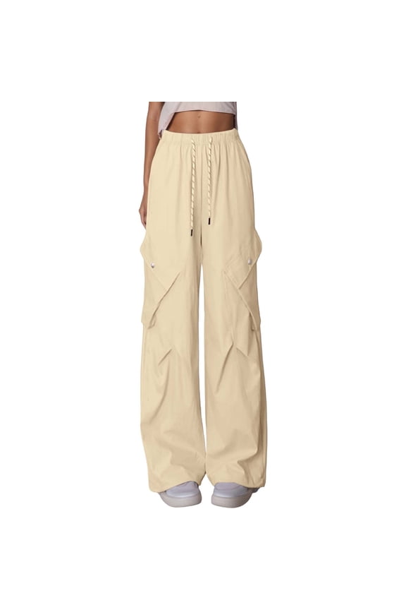 Women's Goth Cargo Pants Wide Leg Baggy Casual Hiking Trousers High Waist Loose Fit Mutil Pocket Y2K Parachute Pants