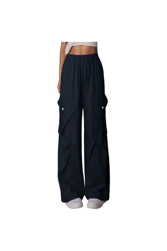 Women's Goth Cargo Pants Wide Leg Baggy Casual Hiking Trousers High Waist Loose Fit Mutil Pocket Y2K Parachute Pants