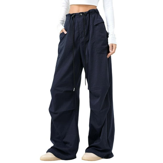 Women's Goth Cargo Pants Wide Leg Baggy Casual Hiking Trousers High Waist Loose Fit Y2K Parachute Pants with Pocket