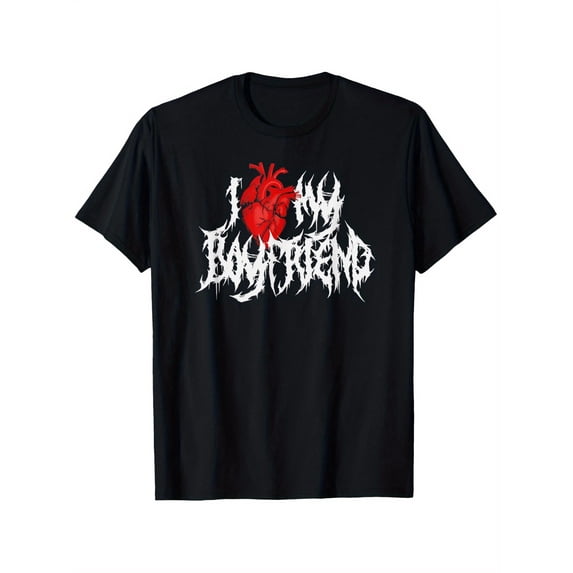 Women's Goth Metal I Heart My Boyfriend Anatomical Graphic T-Shirt