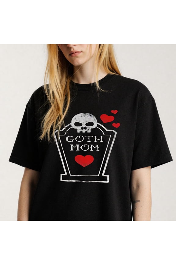 Women's Goth Mom Tombstone Skull Heart Graphic T-Shirt S-4XL Mother's Day Gift