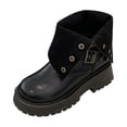 thumbnail image 1 of Women's Goth Platform Ankle Boots with Bat Wing Buckles Chunky Block Heels Round Toe Zipper Punk Motorcycle Combat Boots Comfy Short Gothic Booties, 1 of 7