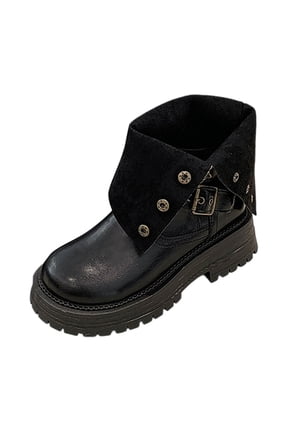 Women's Goth Platform Ankle Boots with Bat Wing Buckles Chunky Block Heels Round Toe Zipper Punk Motorcycle Combat Boots Comfy Short Gothic Booties
