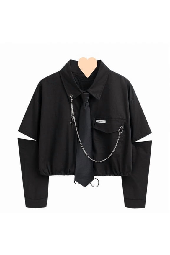 Women's Gothic Blouse Button Down Shirt Japanese Harajuku Streetwear Techwear Preppy Clothes Black XL