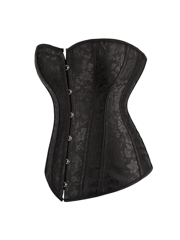 Women's Gothic Brocade Lace Up Boned Bustier Corset Top Black L