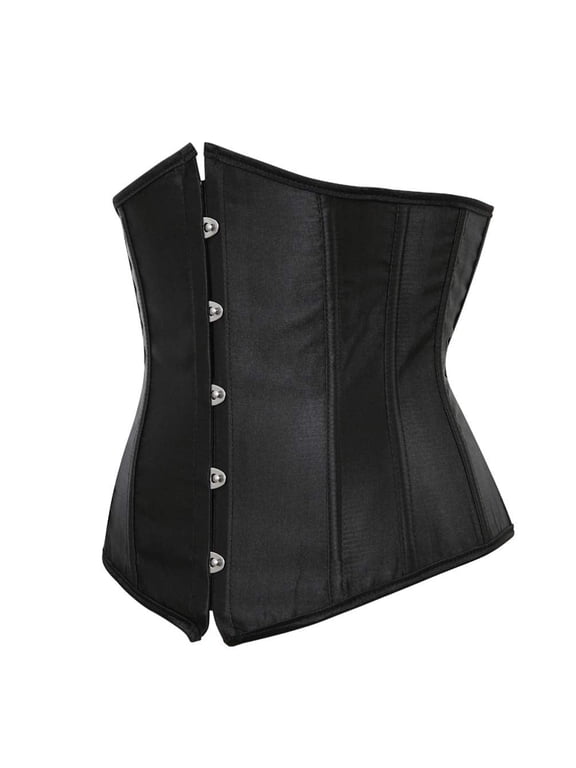 Women's Gothic Classic Satin Lace Up Boned Underbust Corset Bustiers Top Black M