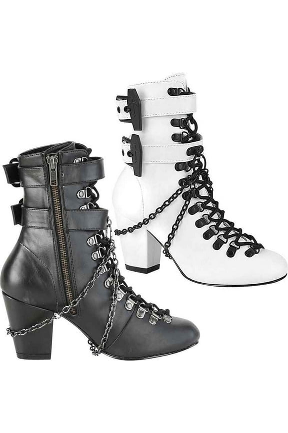 Women's Gothic Coffin Buckle Boots in Black, size: 9 | Leather by Medieval Collectibles