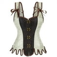 thumbnail image 1 of Women's Gothic Corset Vest Steampunk Boned Brocade Bustier Shapewear Beige S, 1 of 7