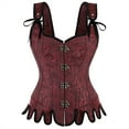 thumbnail image 1 of Women's Gothic Corset Vest Steampunk Boned Brocade Bustier Shapewear Red XS, 1 of 8