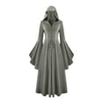thumbnail image 1 of Women's Gothic Dress Halloween Role Play Hooded Renaissance Maxi Dress Tie Front Ruffle Bell Sleeve V Neck Cloak Gown (XL, Gray), 1 of 6