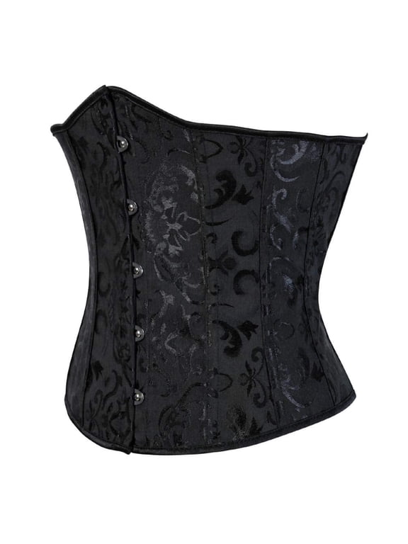 Women's Gothic Embroidery Lace Up Boned Underbust Corset Top Plus Size Black L