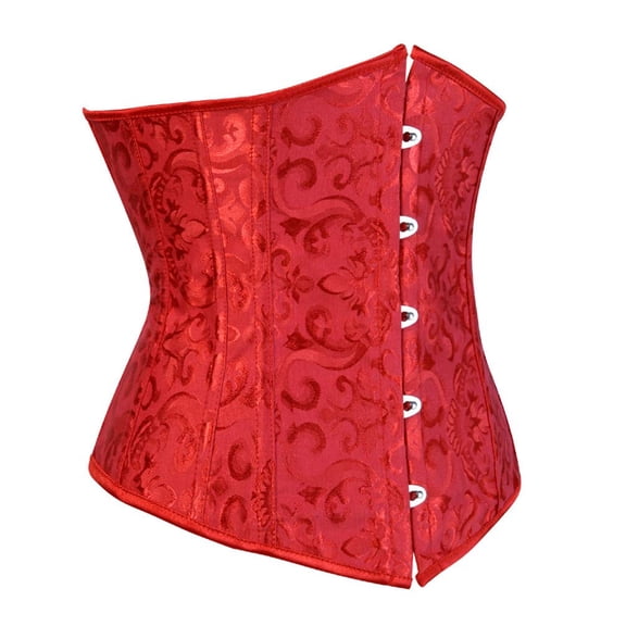 Women's Gothic Embroidery Lace Up Boned Underbust Corset Top Plus Size Red XL