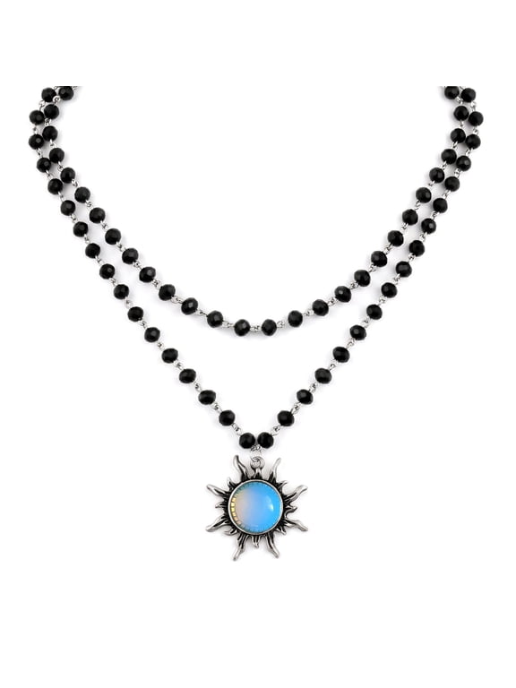 Women’s Gothic Emo Grunge Sun Bead Choker Necklace, Black Goth Jewelry for Halloween, Christmas & Holiday Gifting
