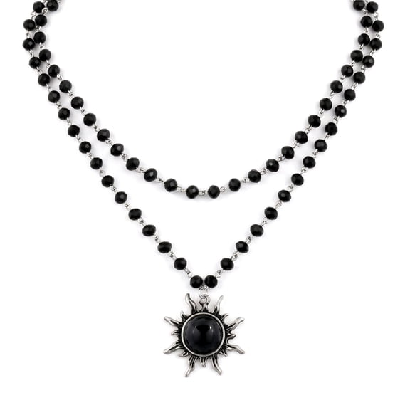 Women’s Gothic Emo Grunge Sun Bead Choker Necklace, Black Goth Jewelry for Halloween, Christmas & Holiday Gifting