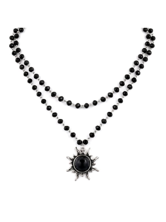 Women’s Gothic Emo Grunge Sun Bead Choker Necklace, Black Goth Jewelry for Halloween, Christmas & Holiday Gifting