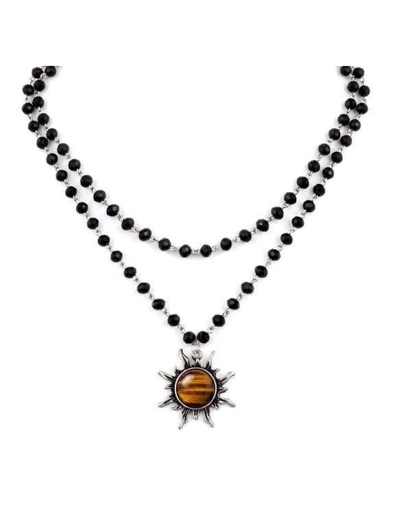 Women’s Gothic Emo Grunge Sun Bead Choker Necklace, Black Goth Jewelry for Halloween, Christmas & Holiday Gifting