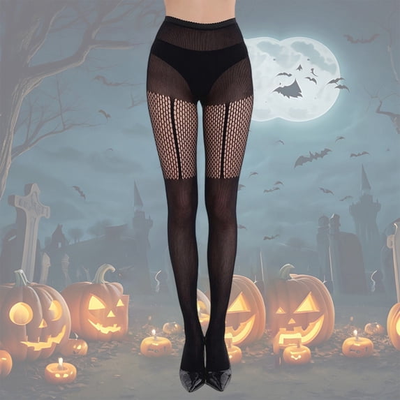 Women's Gothic Fishnet Pattern Halloween Tights – Spooky Black Bow Lace Stockings for Women in One Size, Versatile cosp^lay Party Accessory