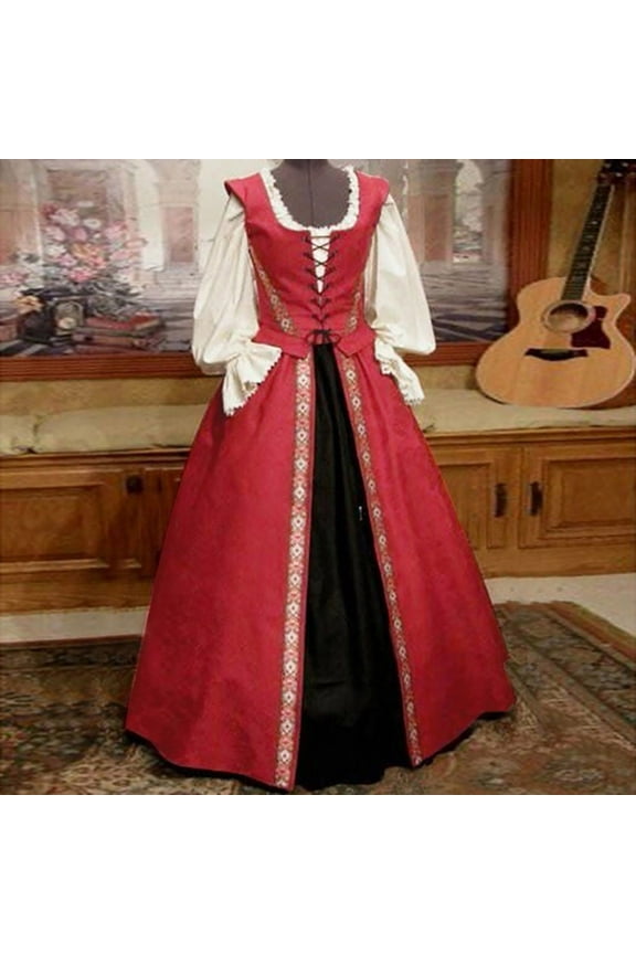 Women's Gothic Floral Print Fashionable Medieval Dress For Fall Winter Ball Gown