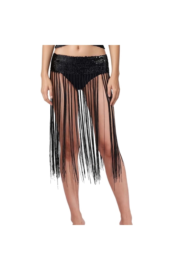 Women's Gothic Fringe Belt Skirt - Black PU Leather Waist Tassel Skirt, Punk Gypsy Style Outfit for Rave, Christmas Party