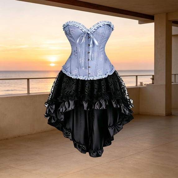 Women's Gothic Halloween Corset Dress - Body Shaping Lace-Up Boned Bodysuit With High-Low Tulle Skirt Steampunk Costume For Women Purple 2XL