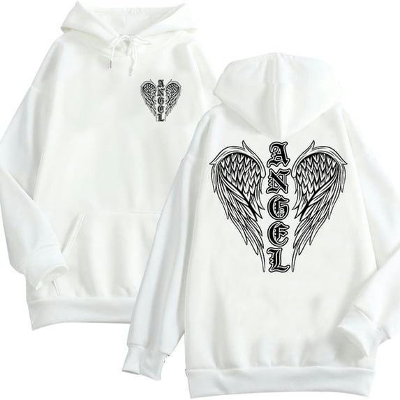 Women's Gothic Hooded Wings Print Plus Size Hoodie Tops Hip Hop Women's Long Sleeve Sweatshirt Pullover-white02-4XL