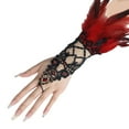 thumbnail image 1 of Women's Gothic Lace Fingerless Gloves with Feather Accent, Open Knit Witch Gloves for Halloween Cosplay, Witch Costume Accessories and Gothic Party Gloves - Red, 1 of 5