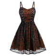 thumbnail image 1 of Women's Gothic Lace Mesh Halloween Mini Dress, Sleeveless Spaghetti Strap A-Line Dress, Corset Lace Up Sheer Overlay Casual Cosplay Party Outfit for Women Saffron B 2XL, 1 of 1