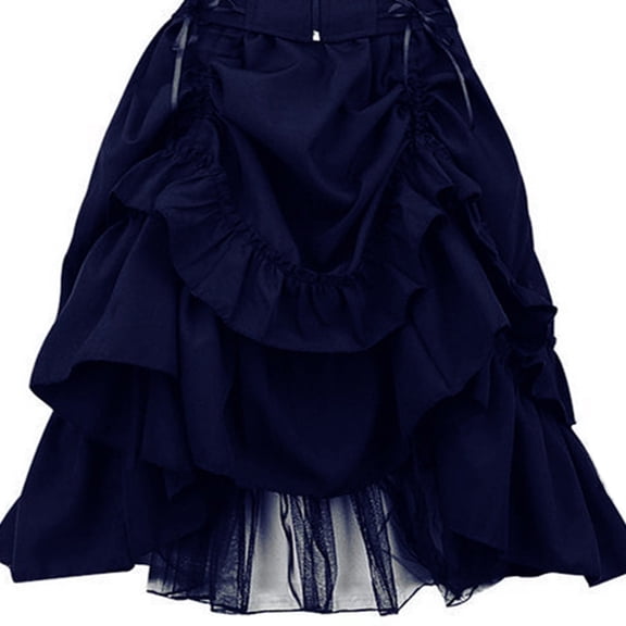 Women's Gothic Long Dress Steampunk Goth Cute Lolita Dresses Zipper with Corset Square Neck Ruffled Skirt Lace Maxi Dress