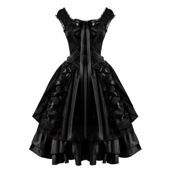 Women's Gothic Maid Neck Sleeveless Vintage Medieval Dress For Casual Party Wear