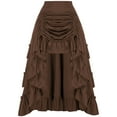 thumbnail image 1 of Women's Gothic Maxi Skirts Renaissance Steampunk Drawstring Ruffle High-Low Darkness Skirts Brown S, 1 of 7