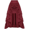 thumbnail image 1 of Women's Gothic Maxi Skirts Renaissance Steampunk Drawstring Ruffle High-Low Darkness Skirts Wine L, 1 of 8