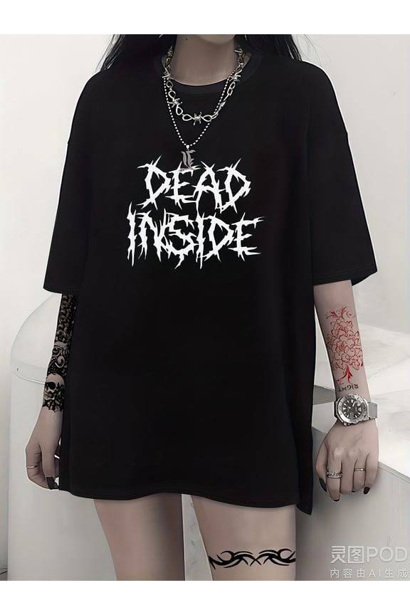 Women's Gothic Oversized Dead Inside Graphic T-Shirt