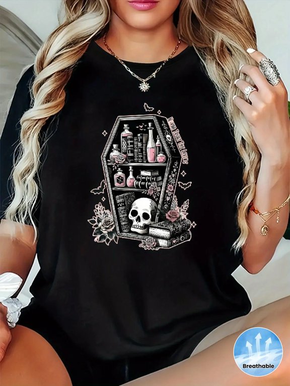 Women's Gothic Pastel Aesthetic Coffin Skull T-Shirt