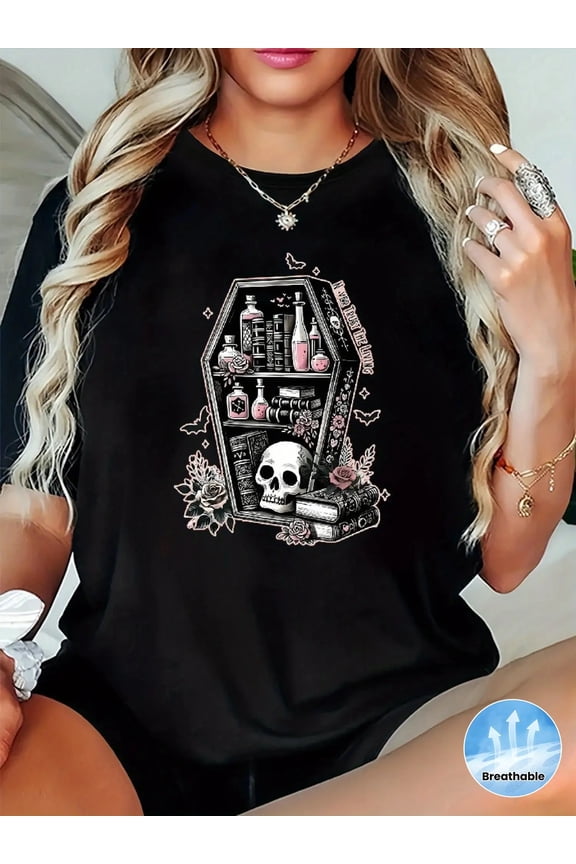 Women's Gothic Pastel Aesthetic Coffin Skull T-Shirt